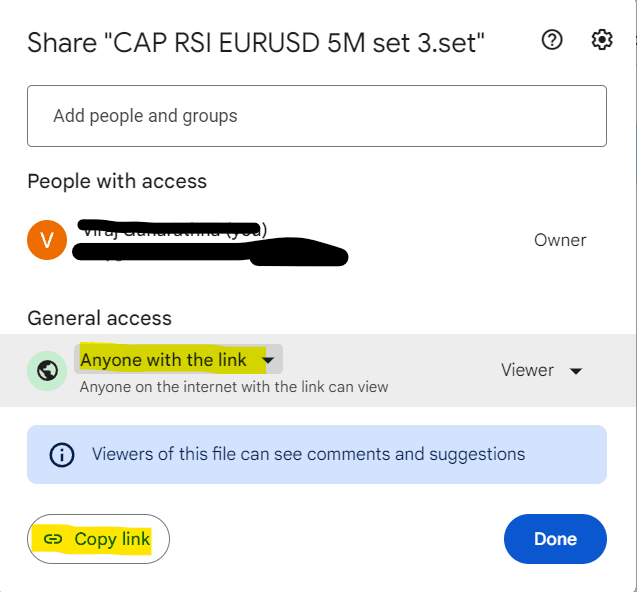 In the pop-up window, click on "Copy link".